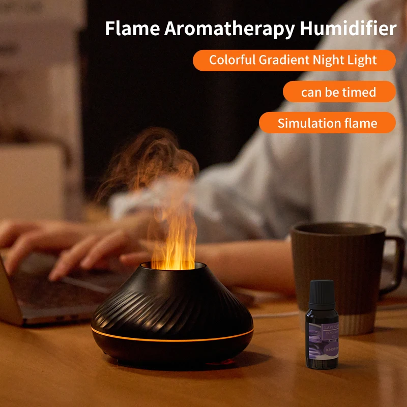 2022 Simulation 3d Flame Air Humidifier Diffuseur Usb 130ml Ultrasonic Fire Lamp Essential Oil Aroma Diffuser With Flame