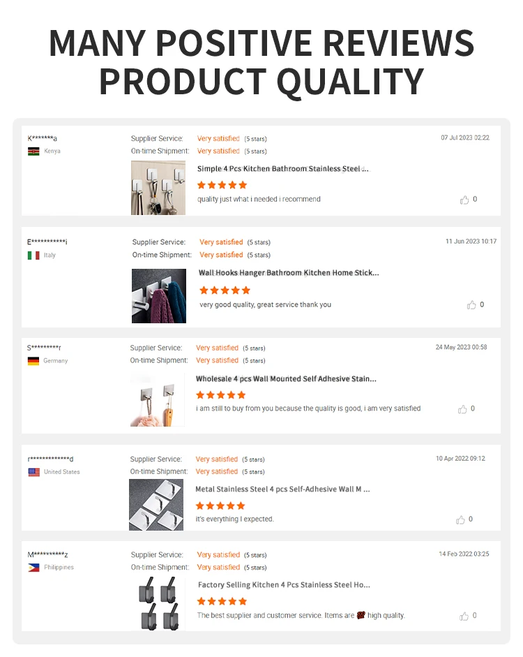 Popular 304 Stainless Steel Hook Multifunction Kitchen Bathroom Traditional Clothes Towel Self Adhesive Wall Hook