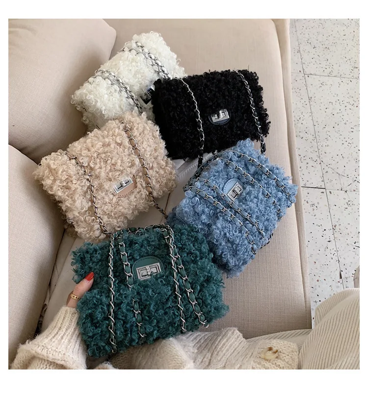 2022 осенне-зимняя пушистая роскошная дизайнерская мини-сумка женская кожаная плюшевая сумка через плечо из искусственного меха кошелек овечьей шерсти с замком