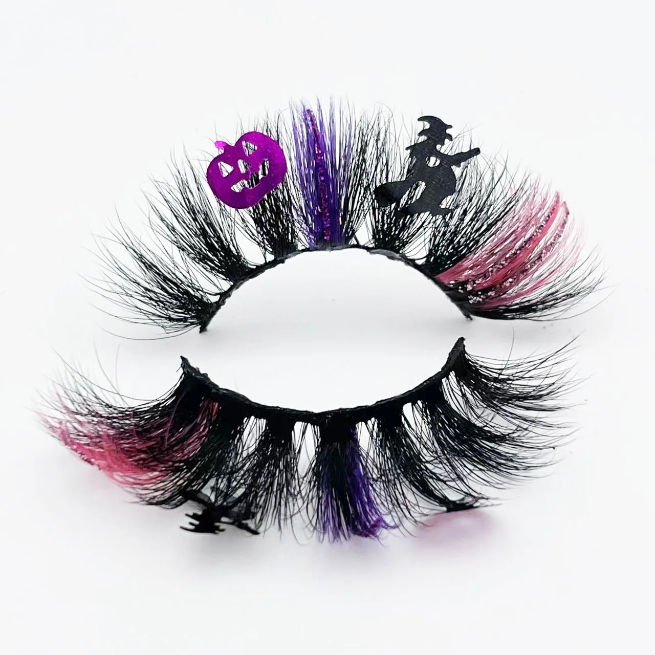 Halloween Cosplay Mink Glitter False Lashes Colored Eyelashes Fluffy Soft Trick or Treat Bat Pumpkin Witch Makeup Beauty