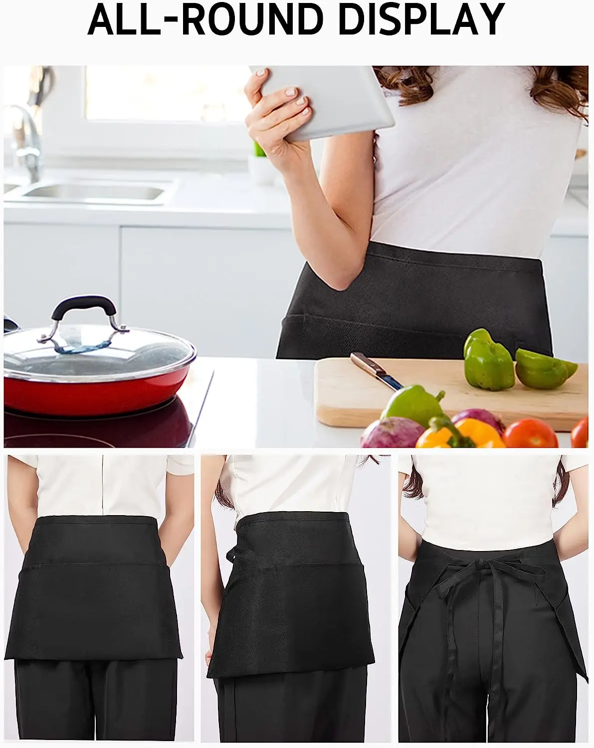 Wholesale Tavern Bakery Chef Waiter Bib 3 Pockets Men Women Dirt Resistant Waterproof Restaurant Aprons
