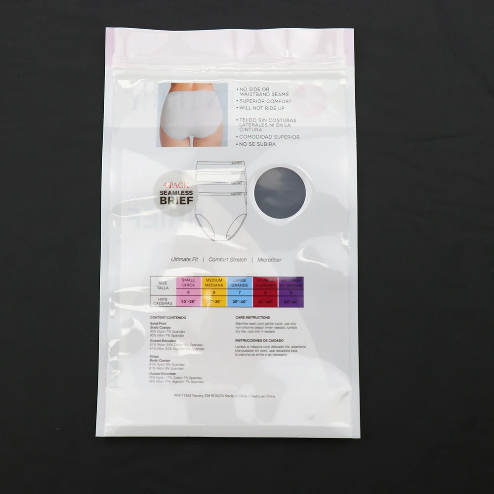 Custom Resealable Garment PET PE OPP Plastic Clothing Underwear Ziplock Zipper Zip Lock Packaging Bags With Hanging Card Hole