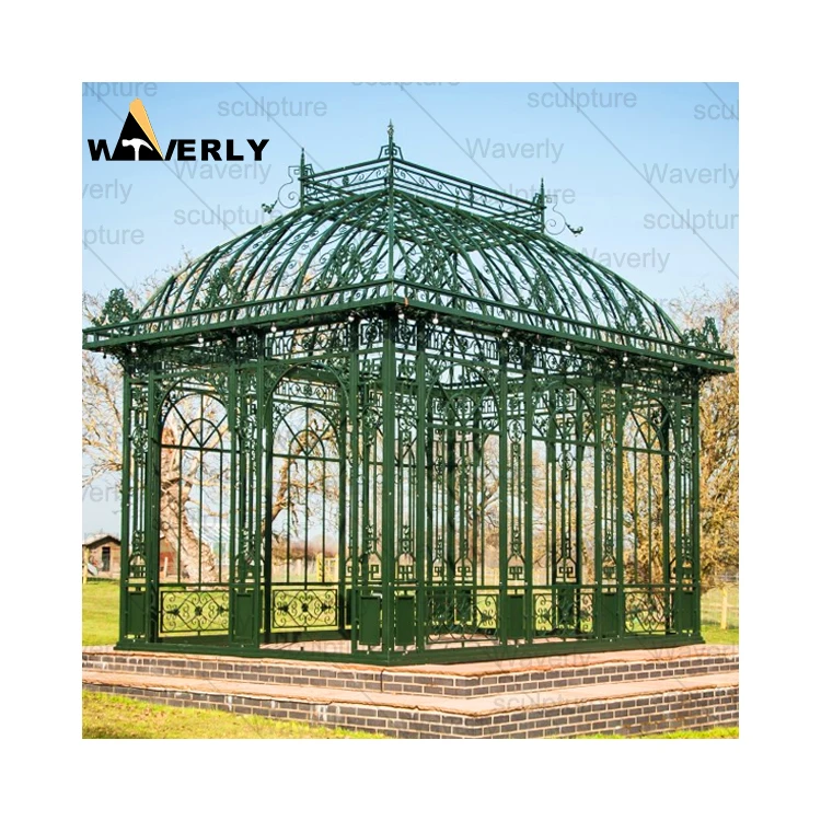 Modern European Garden Decor Victorian Wrought Iron Gazebo Custom Casting Outdoor Landscape Luxury Green Metal Cast Iron Gazebo