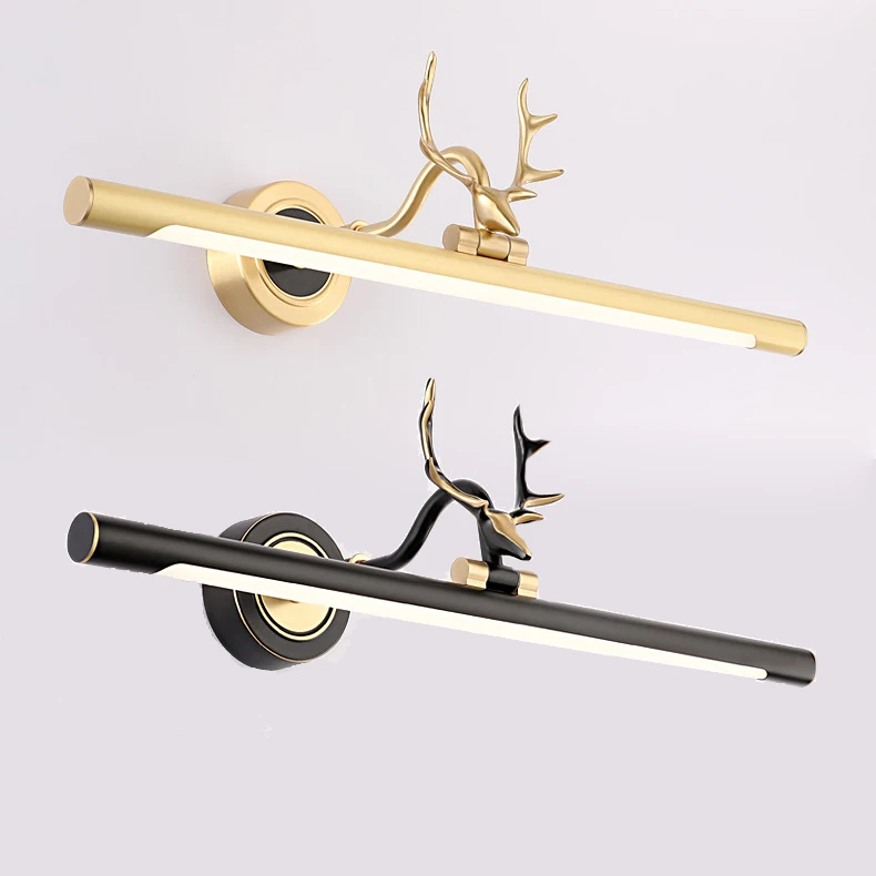 High End Home Hotel Bathroom Vanity Lamp Copper Material Deer Horn Above Mirror Wall Light