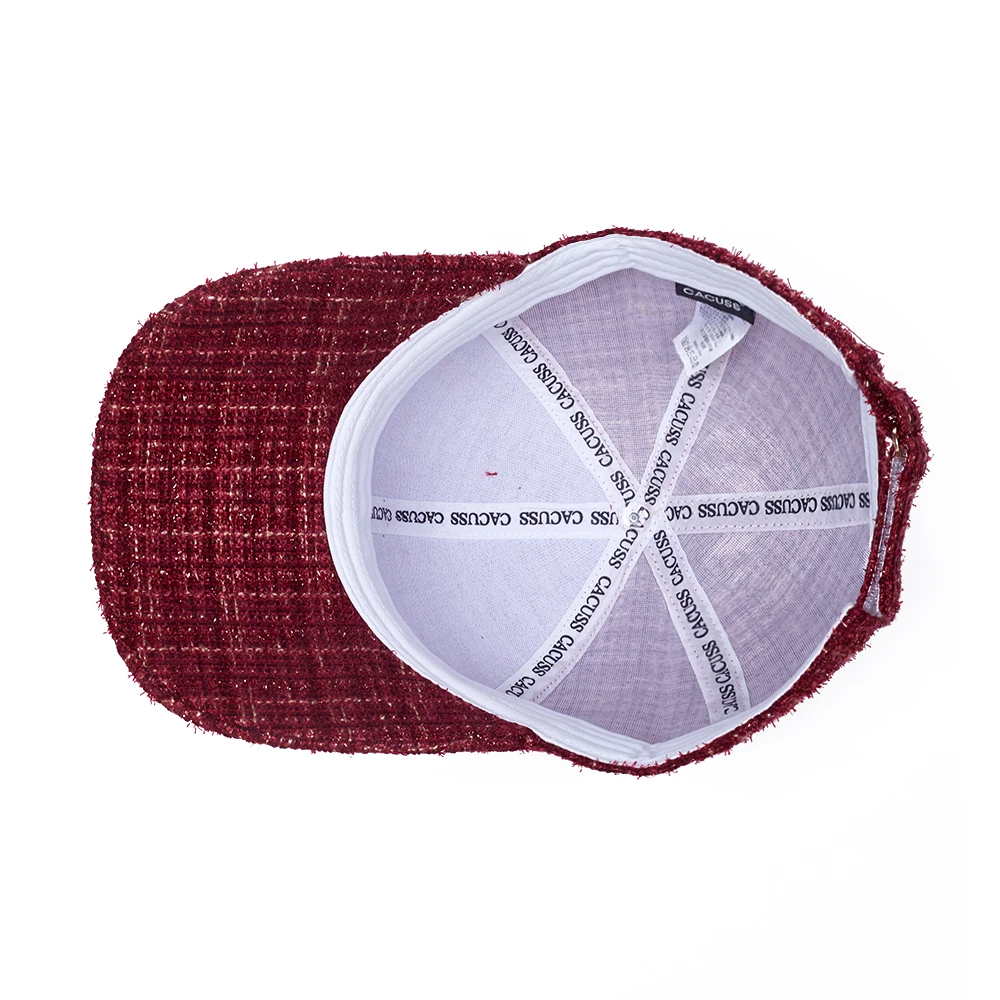 Fashion British Style Gold Line Gorras Small Square Peaked Check Pattern Plaids Tweed Baseball Cap Custom Logo Baseball Hat