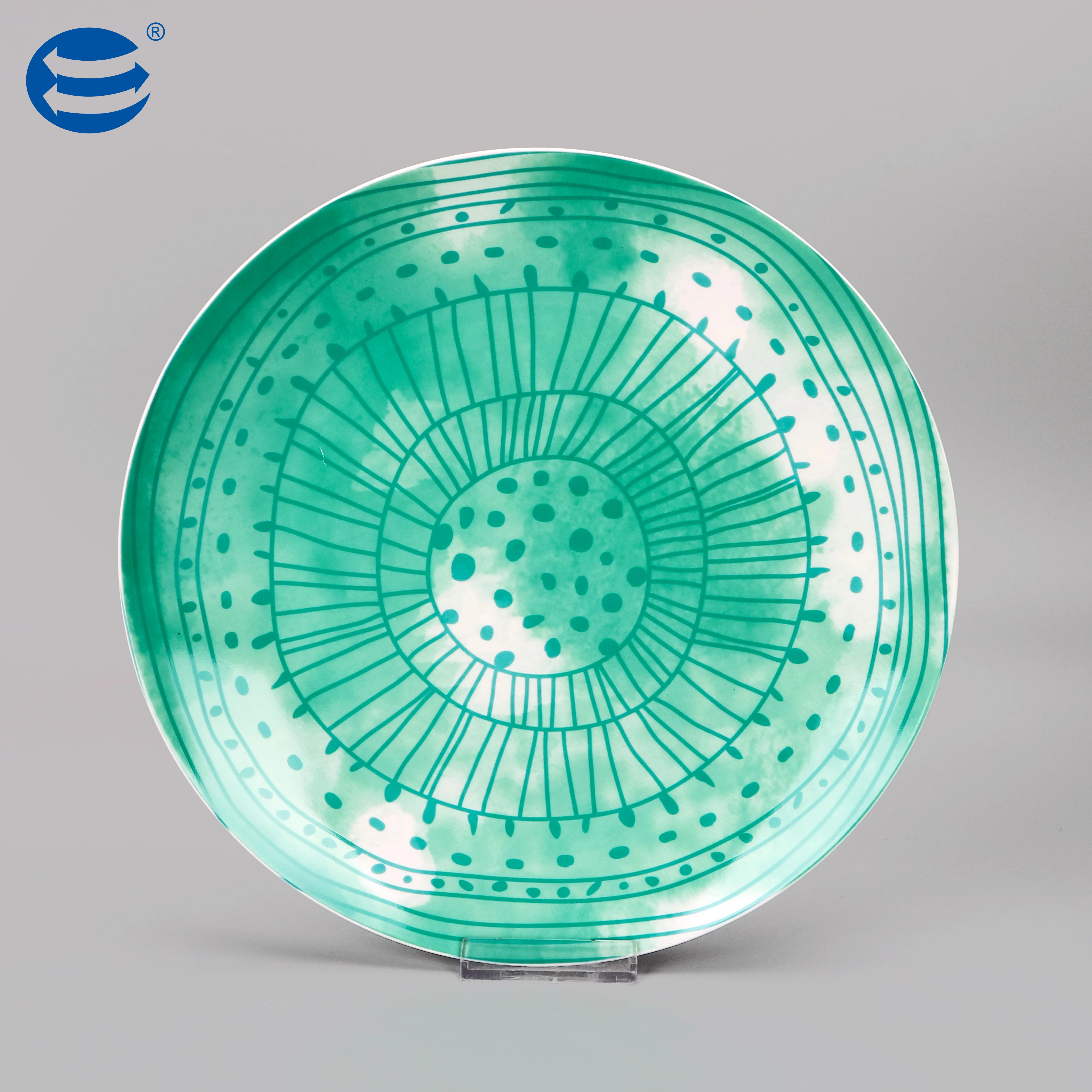 High Quality Bone China Tableware Set Green Decal Ceramic Dinnerware Eco-Friendly Porcelain Plate Mug Collection Green Decal