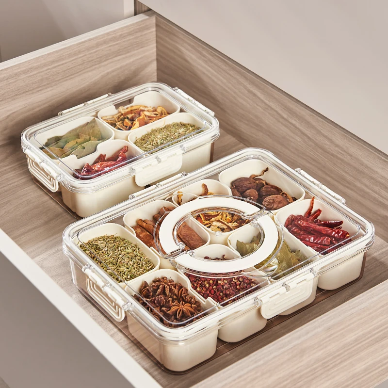 Divided Serving with Lids Handle 8 Compartment Box Fruit Container Tray Candy Treat Pantry Tray Food Storage Clear Organizer