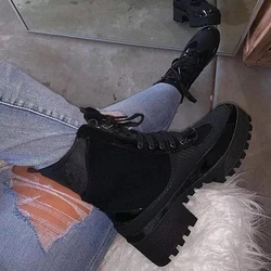 platform shoes fall boots for women high fashion snakeskin lace up ankle chunky motorcycle platform marten boots 2021