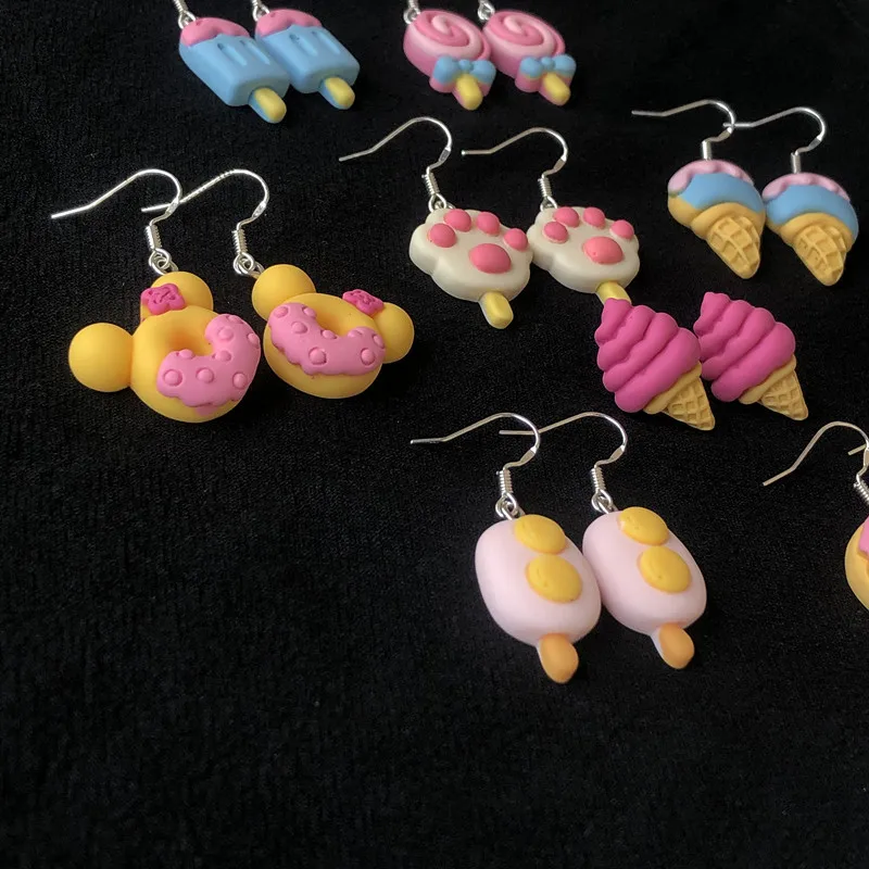 Japanese Cartoon Cute Girl Heart Earrings Sweet Y2K Donut Ice Cream Lollipop Girl Earrings Jewelry for Ladies
