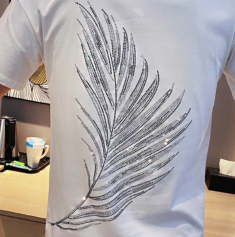 Fashion luxury hot fix rhinestone tshirt Custom Heat-transfer Printing Design logo pattern short sleeve casual mens t-shirt