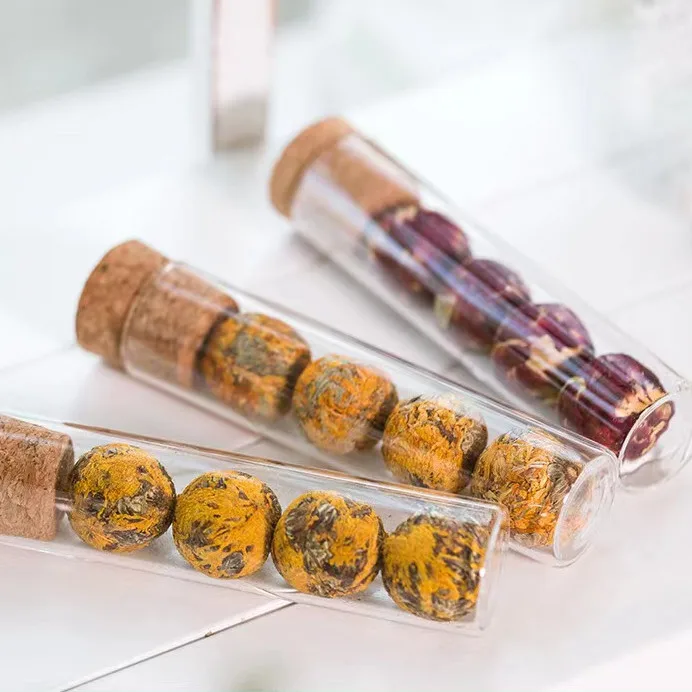 100% natural flower tea 8 flavors mixed glass tube packaging flower tea ball
