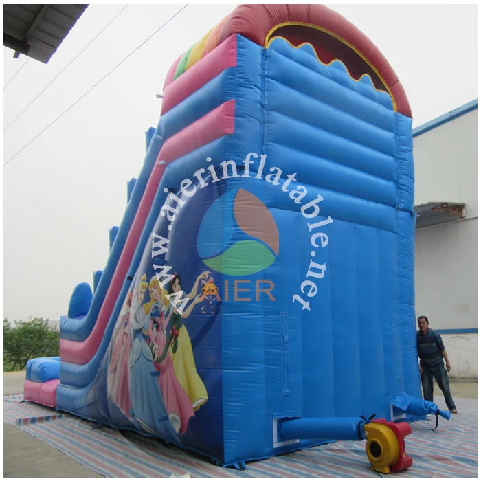 Commercial 0.55mm pvc inflatable pink princess water slide with swimming pool custom girls toys for sale