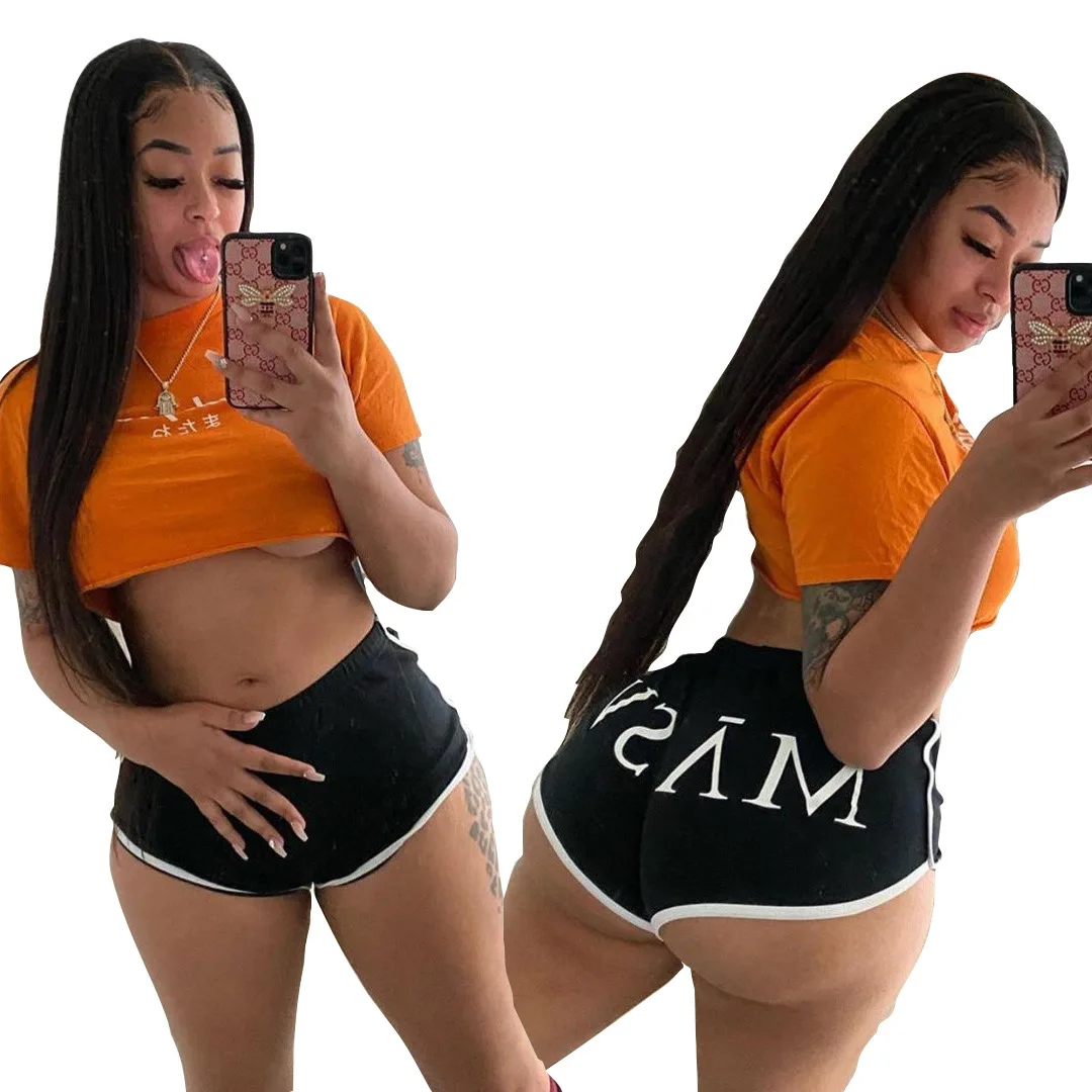 
Женские облегающие шорты с буквенным принтом, шорты для спортзала, пляжные велосипедные шорты, 2021 