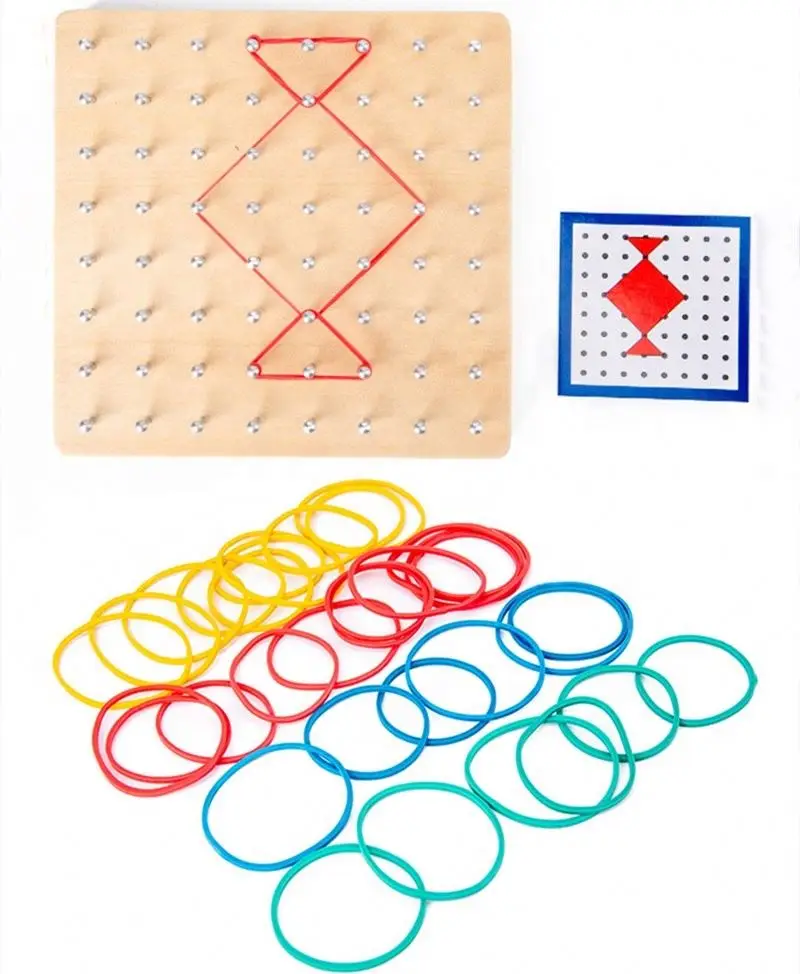 A Wooden Geometric Board Mathematical Manipulative Array Block Geo Board Graphical Educational Toy With Pattern Cards Montessori