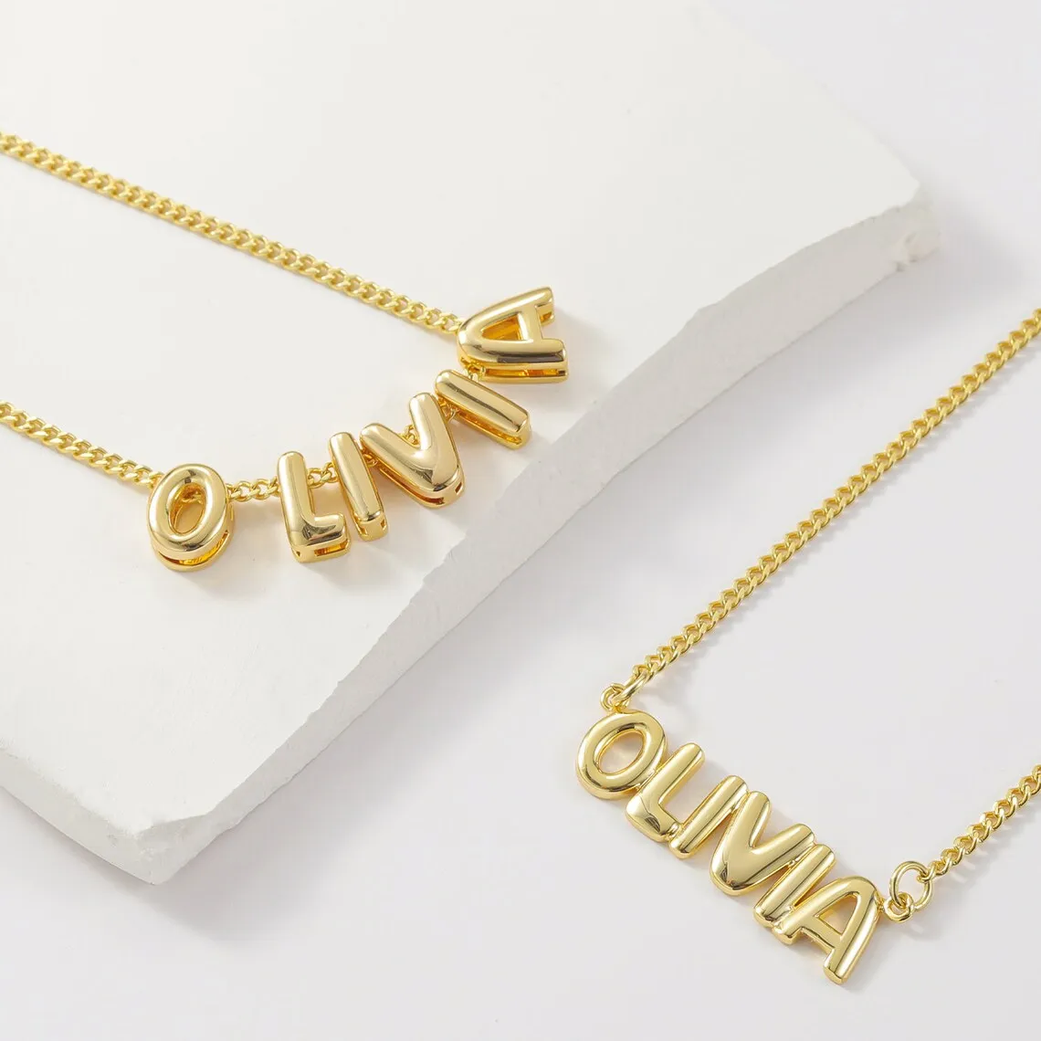 Fashion 316l Stainless Steel Bubble Letter Necklace Cute 3d Mini Initial Necklace Best Sale Personalized Name Jewelry Gift