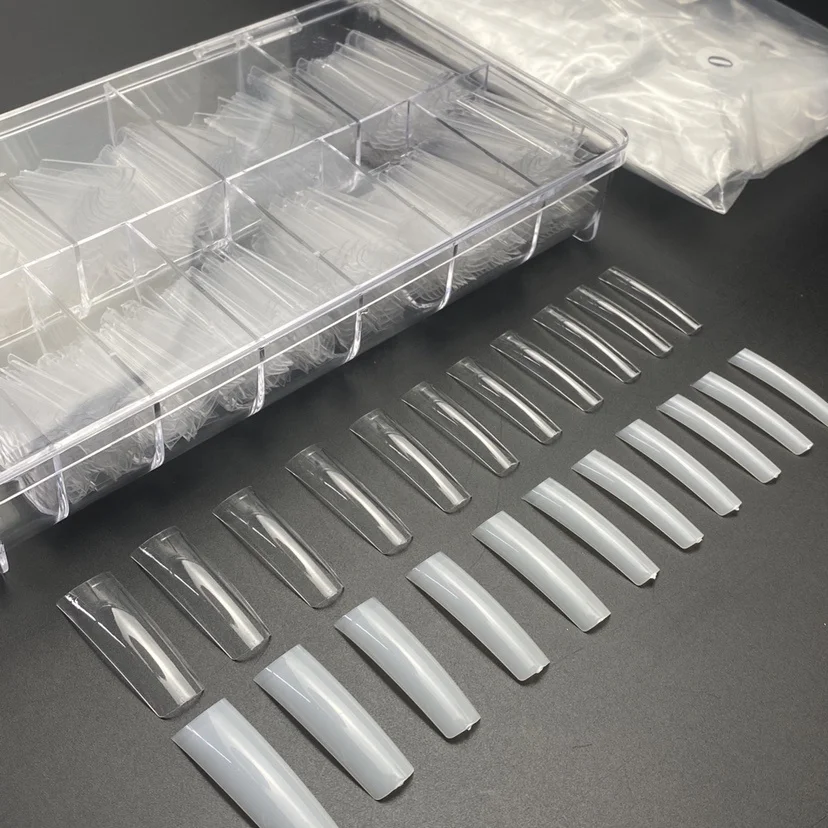 Private Label 495/ 550Pcs XXL Straight Pipe Curved Nail Tips Coffin Nail Tips French Square XXL Long Nails