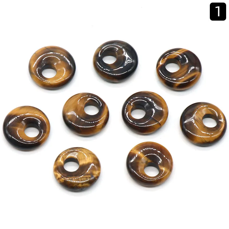 18mm Natural Crystal Agate Side Big Hole Peace Buckle Pendant Charm Disc Donut Lucky Coin Stone Pendant for DIY Jewelry Making