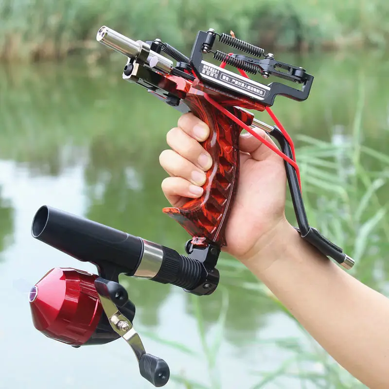 SYQT Archery With Wrist Rest Catapult  Outdoor Hunting and Shooting Fish Strong Fishing Slingshot Reel and Darts Kit Hunting Set