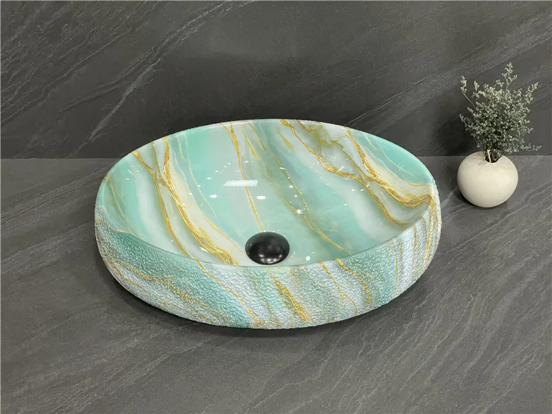 OVS 2023 Luxury bathroom vasque marble design sink ceramic lavandino oval vessel above table bath room vanity sink art basin