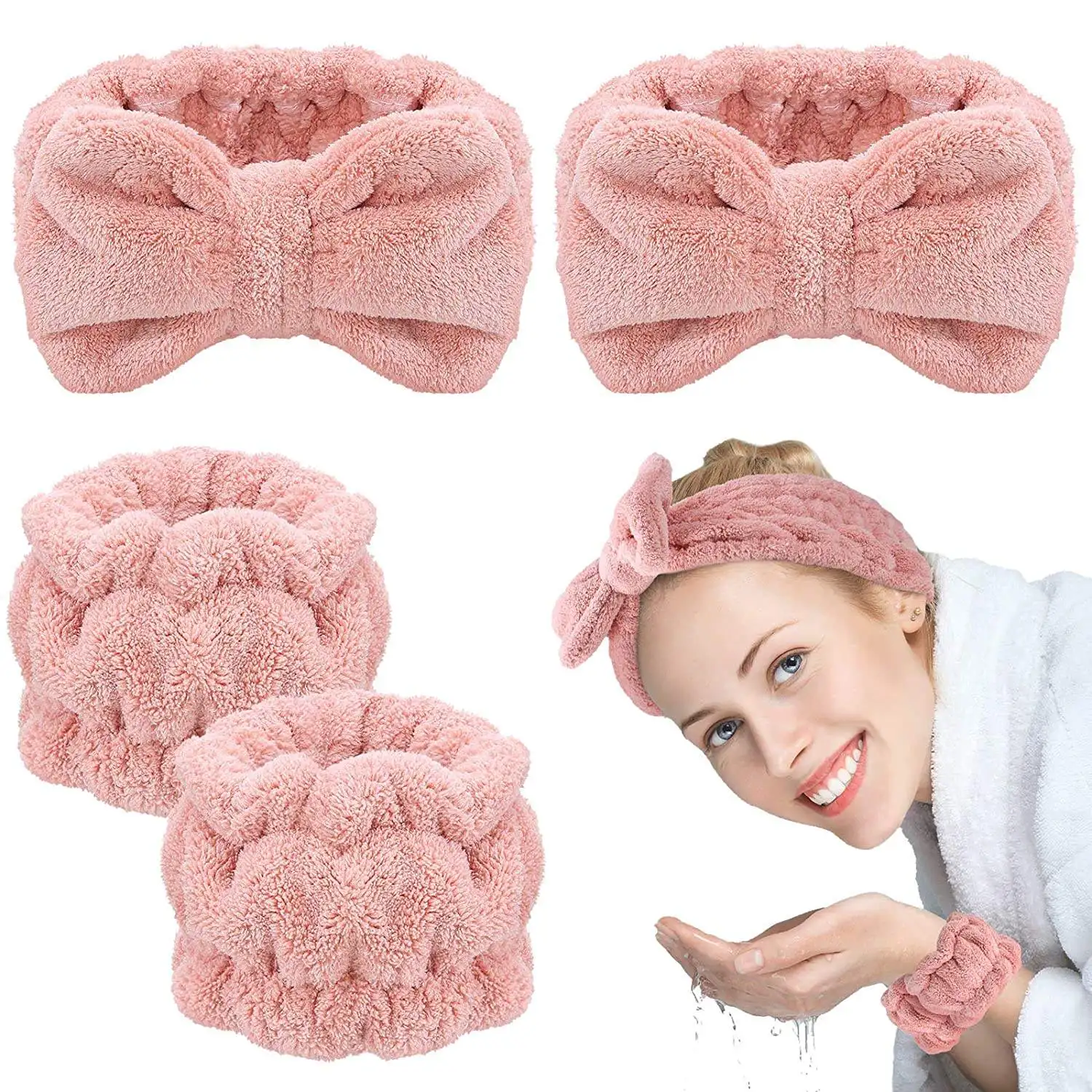 High quality bandeau soft Spa Headband facial hair band makeup headband with hand band for wash face