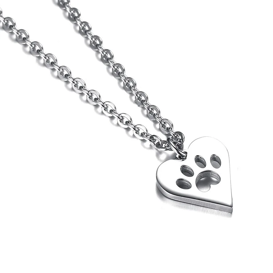 OEM Manufacturer heart shape Factory  necklace Stainless Steel Charm Doggy Cat Animal Footprint Dog Paw Print Pendant