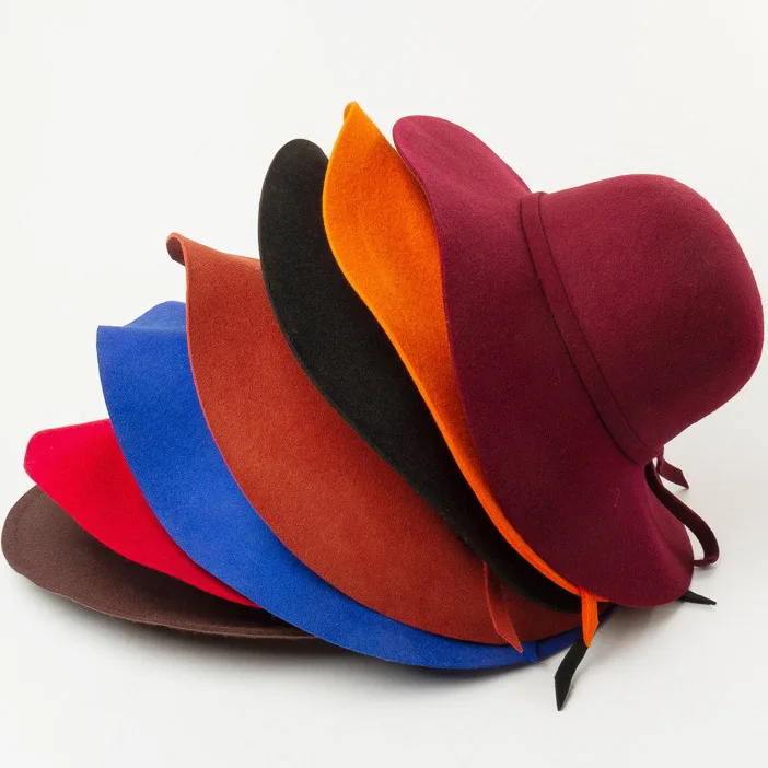 Fashion Vintage Women Ladies Floppy Wide Brim Bowler faxul wool fedora hats