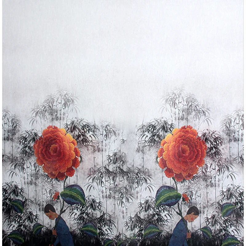 Хорошее качество печать большой цветочный узор 30% шелк 70% конопляная ткань модные платья ткани