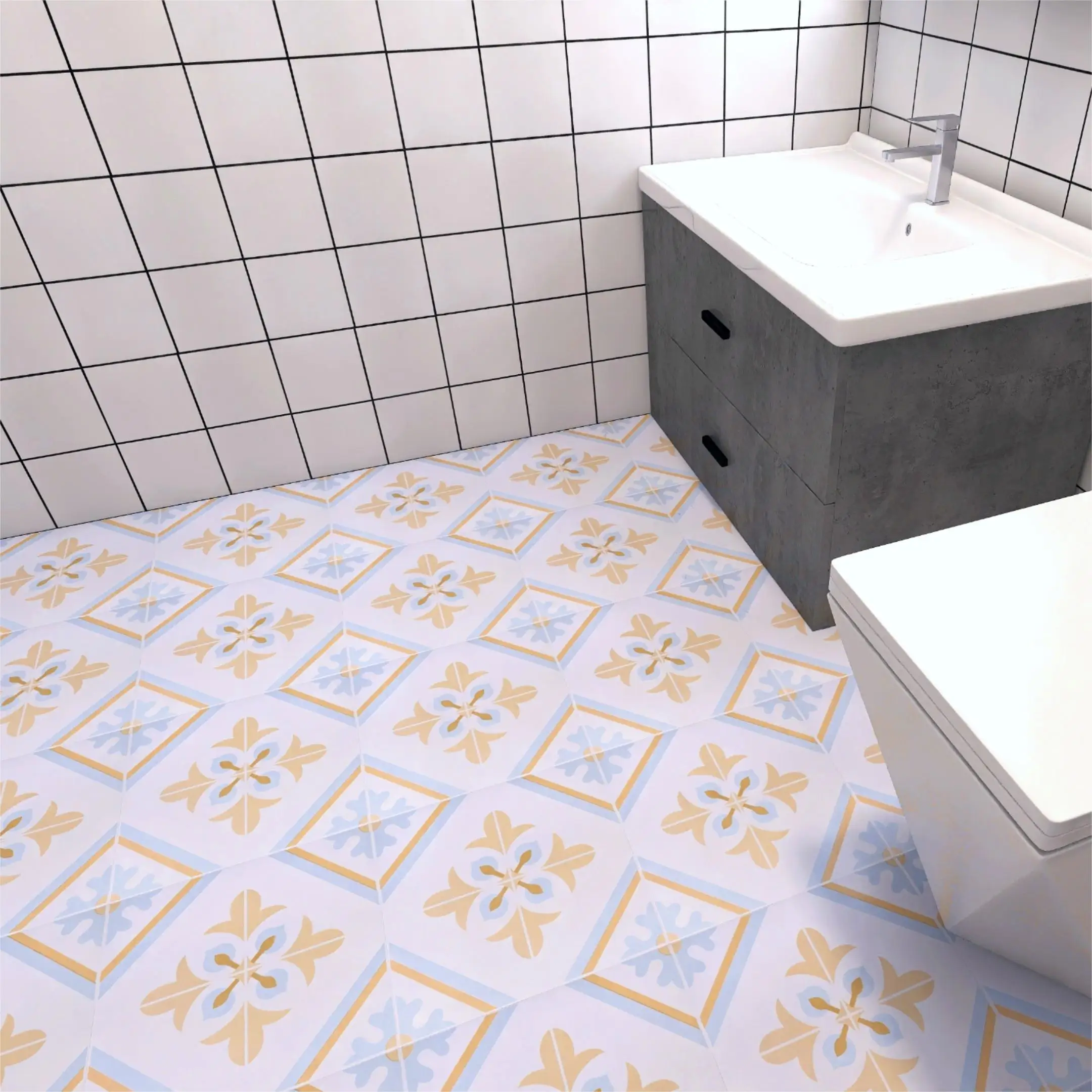 Jinyi Ceramic Pattern Waterproof Wear Resistant Layer Removable With Glue  PVC Vinyl Subway Tiles Flooring