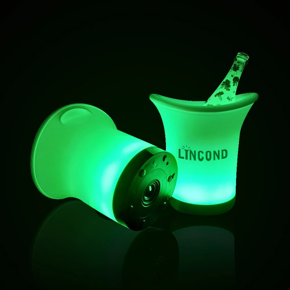 Custom Illuminated Ice Bucket Double wall PP LED Speaker Ice Bucket LED Wine Bucket Champagne Cooler