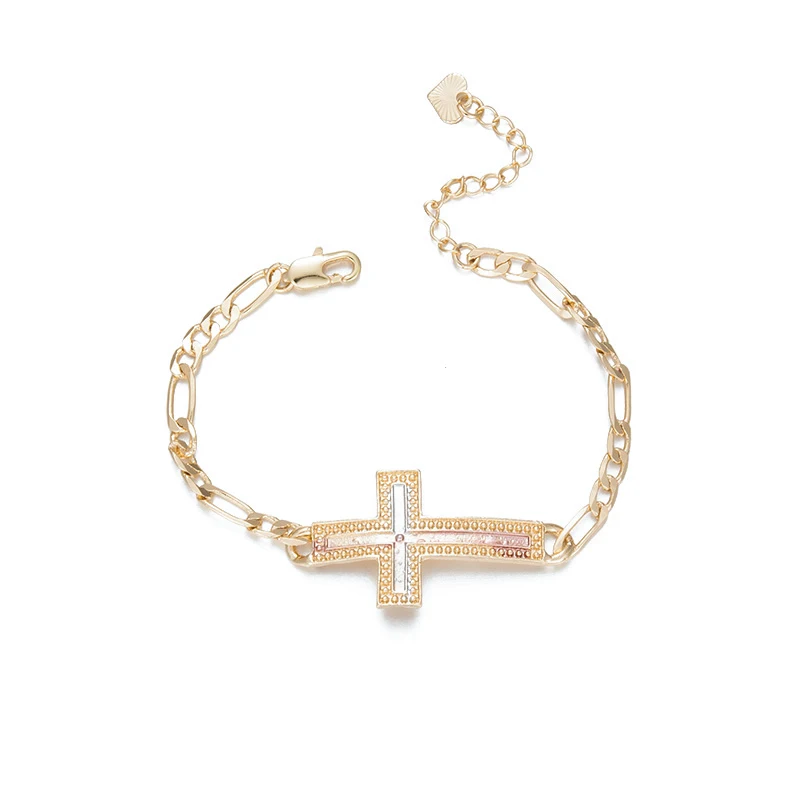 Jewelry Factory Bracelet Women Brass 14k Gold Plated Cross Charm Bracelet