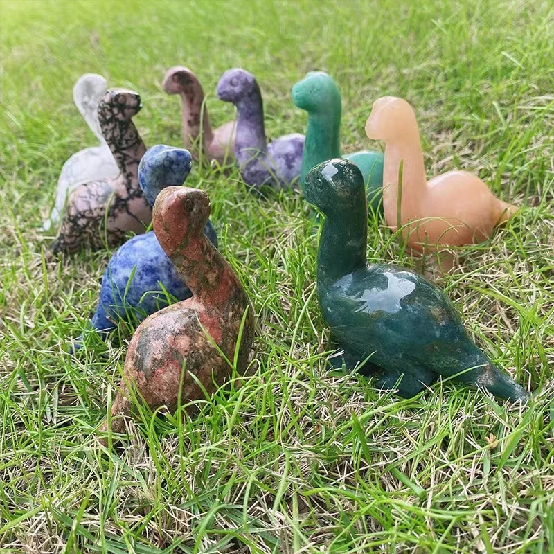 Wholesale Natural Custom Carving Ornaments Animal Semi Gem Craft  3 Inch Crystal Dinosaur for Gifts