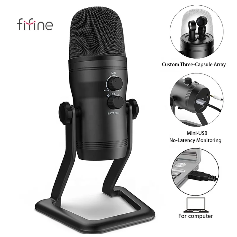 Fifine K690 USB Desktop Computer Laptop Gaming Streaming Podcasting Singer Recording Microphone