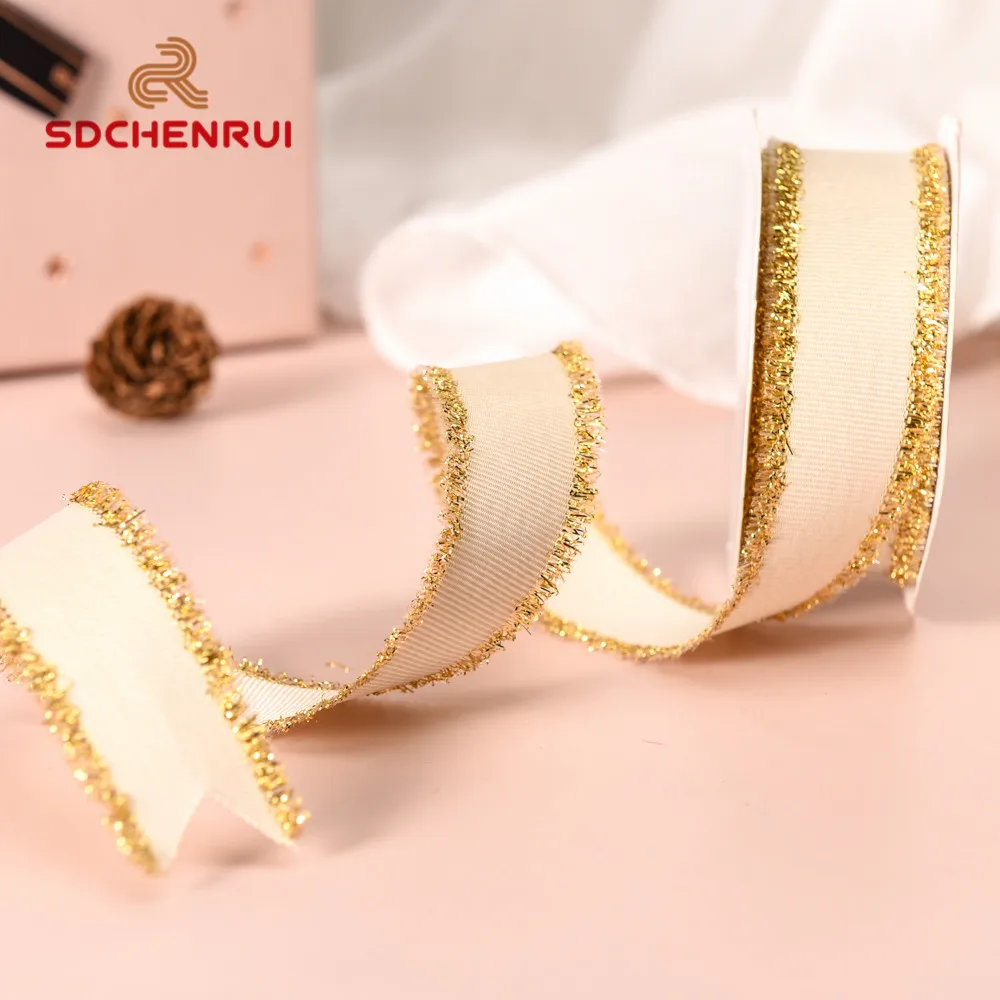 Factory directly new style 16/25/38 MM fashion double face gold purl silver metallic fringe edge grosgrain ribbon For packaging