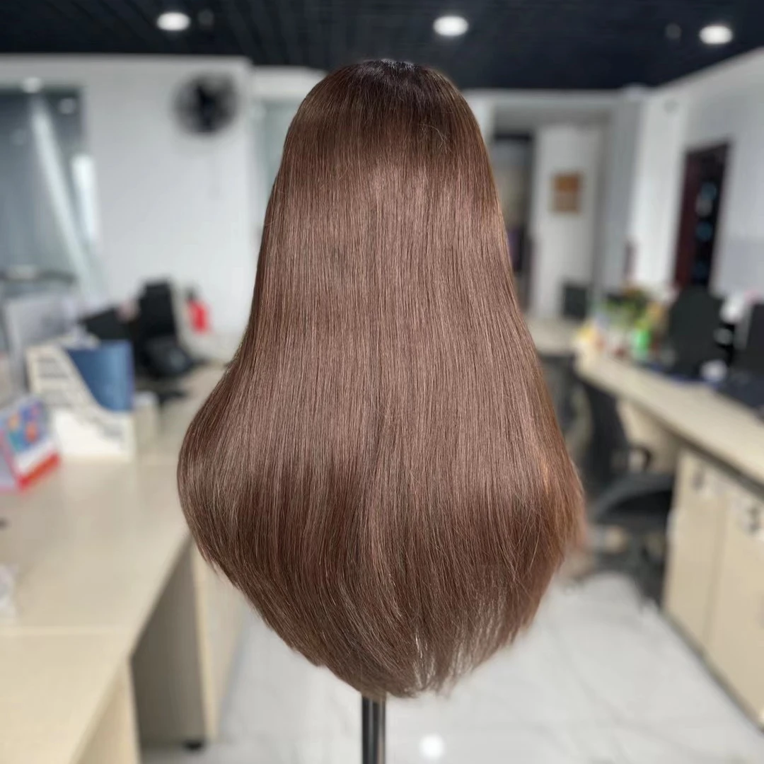 2023 wholesale human virgin raw hair woman #4 brown color silicone base full hand tied glueless alopecia patients medical wig