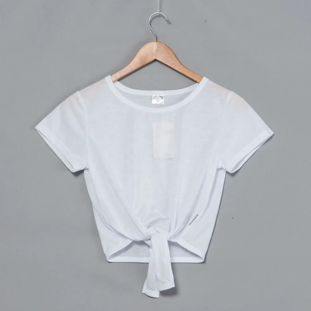 Knotted Crop Top T-shirt Woman Front Tied Knot Stripe Women T-shirt sublimation blanks