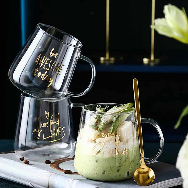Simple Style Letters Depicting Gold Pattern Mug Gift Cup Ice Cream Dinnerware Glass Coffee Cup Coffee Glasses China Glass Water