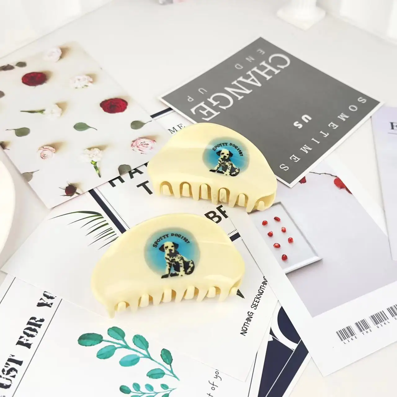 Vintage Acetate Half round Dog Print Hairpin Spotted Dog Grab Clip for Girls Back Hair Accessories