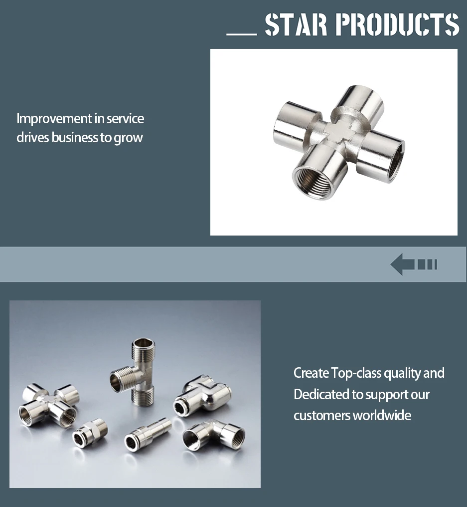 PFC cross transition fittings high pressure corrosion resistance brass pneumatic connection