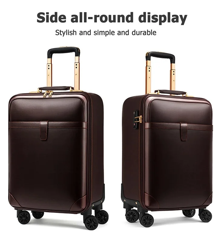 ROHS CE customize TSA Lock rolling trolley stylish simple durable leather 2pcs sets wheel waterproof carry-on suitcase luggage