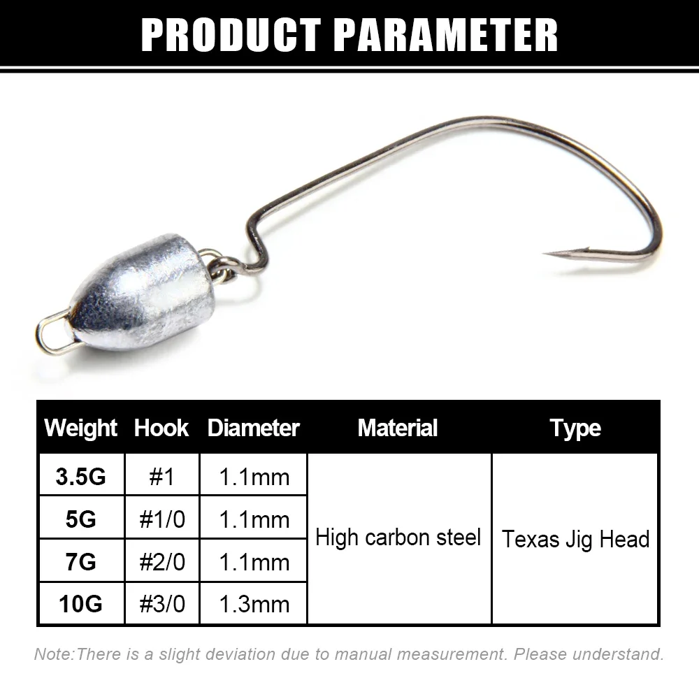 Spinpoler 3.5g 5g 7g 10g Lead Bullet Jig Head Fishing Hook Offset Worm Fishhook Texas Rigs Fishing Swing Jig Tackle Accessories