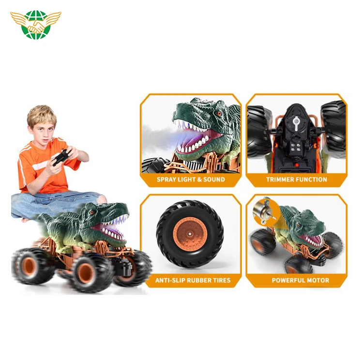 2.4Ghz Remote Control Dinosaur Truck toy Spray Off-Road Climbing Vehicle Tyrannosaurus RC Car Toys with Light & Sound Spray