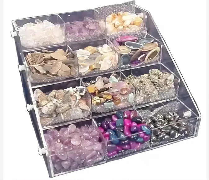 Disassembled 24 grids clear acrylic stone display stand , custom 4 tier acrylic stone display box