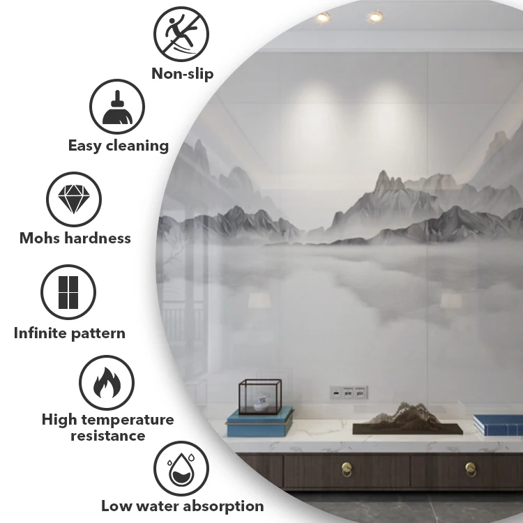 Landscape Painting Tiles Porcelain Sintered Stone Polished Glazed Large Marble Sintered Stone Slabs 900x1800x9 For Living Room