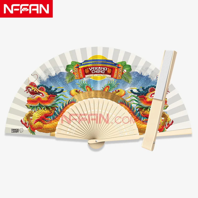 Wholesale Custom Paper Handheld Folding Fan Bamboo Frame Promotion Gift Festivals Souvenir