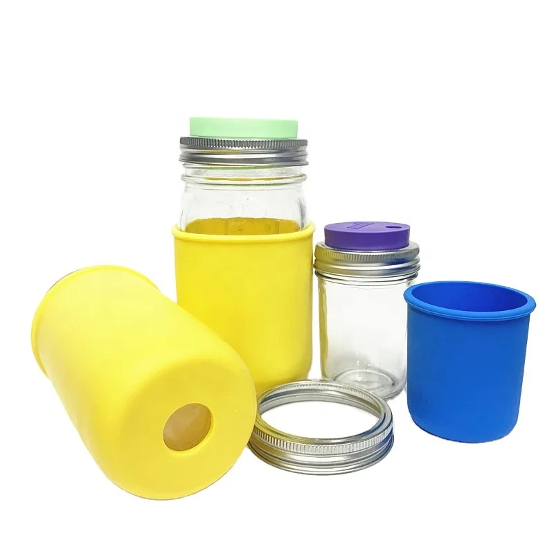 70mm 86mm glass mason jar silicone lids with hole straw for drinking with stainless steel rings
