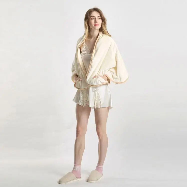 Hot selling white round flannel heated throw blanket