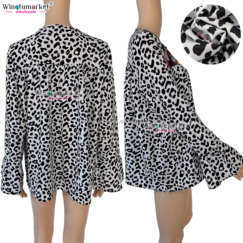 Vintage boho shift tops loose fit cowgirl floral custom prints leopard embroidered shirts blouses for women