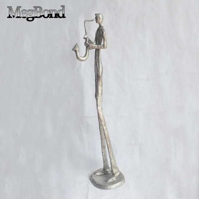Cast Aluminium saxophonist musician statue, bronze large abstract musician player