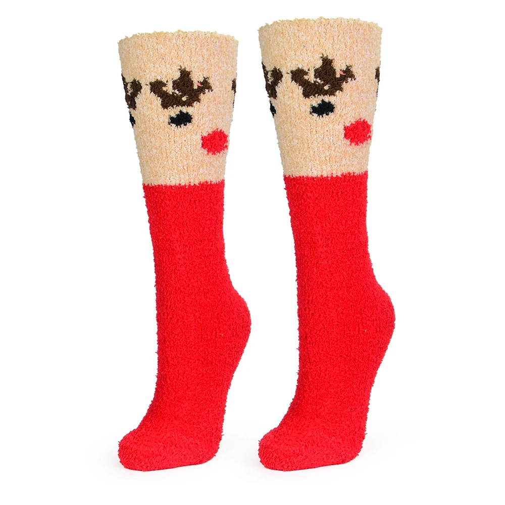 
Elk pattern christmas theme home sleep bed socks fluffy warm thick festival fuzzy winter cute long soft socks kids 