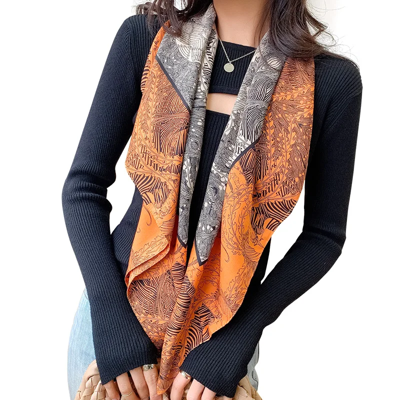 Ladies scarves satin silk feel bandana head wrap fashion 90x90 square scarf printing silk scarf
